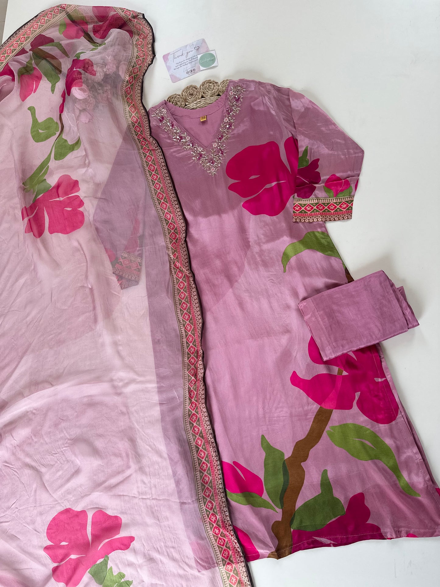 K094 - Crepe silk kurti with pants and dupatta