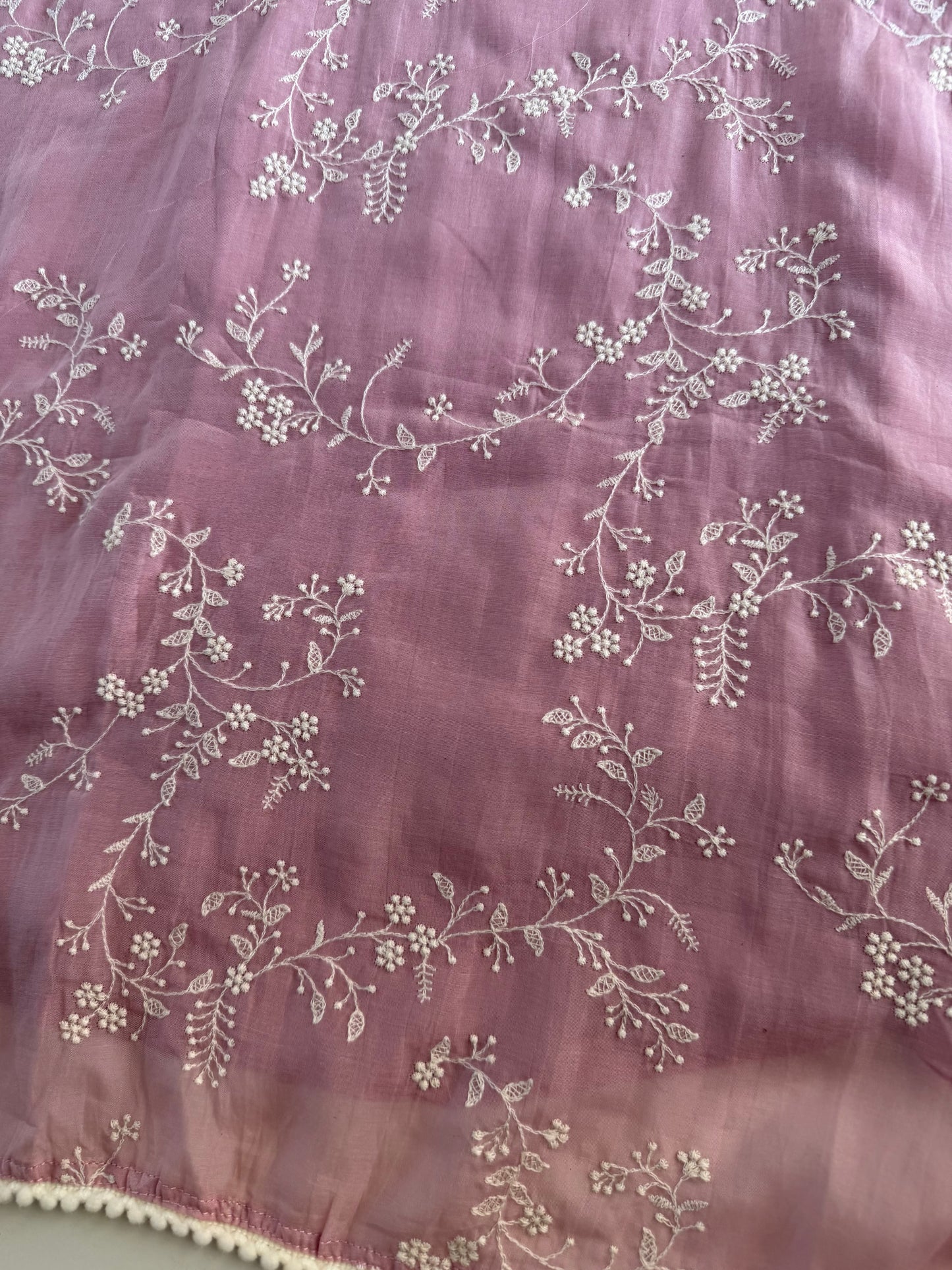 K464 - Mul chanderi embroidered Anarkali with pants and dupatta
