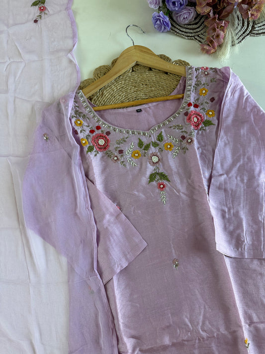 D401-Dola silk straight kurti with pants and dupatta