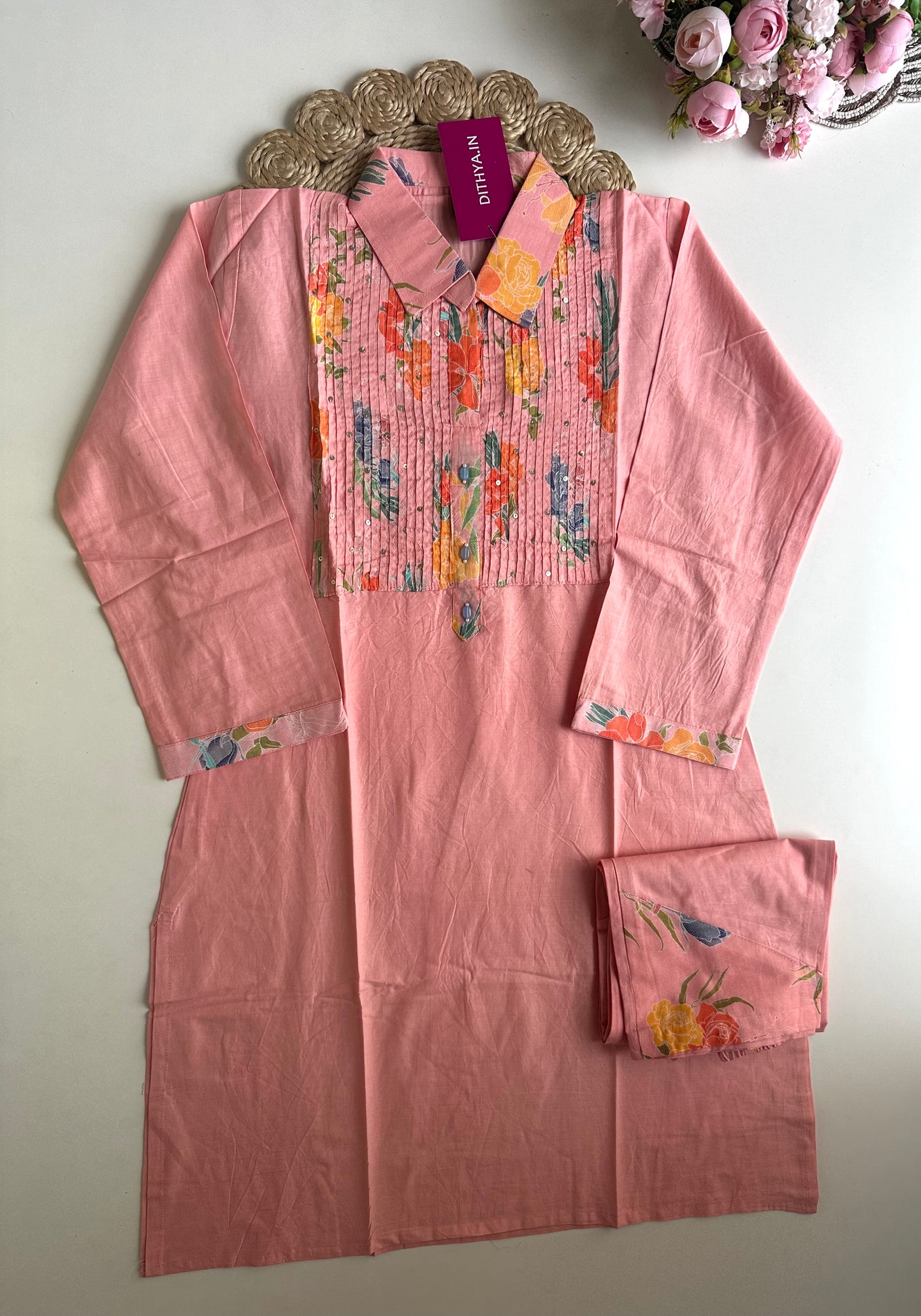 K440-Cotton pintex floral coord set