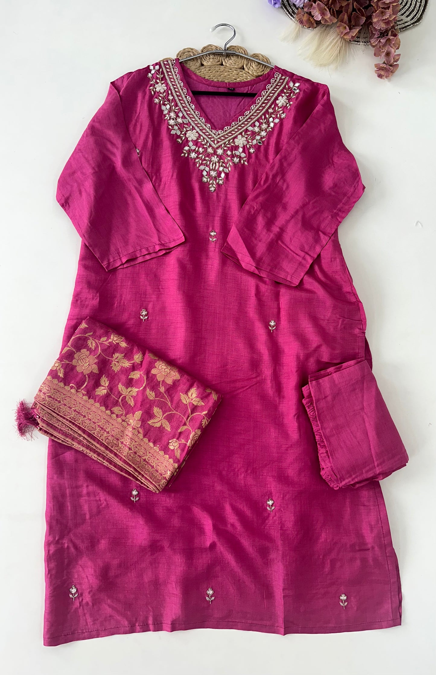 D232 - Dola silk straight kurti with pants and dupatta