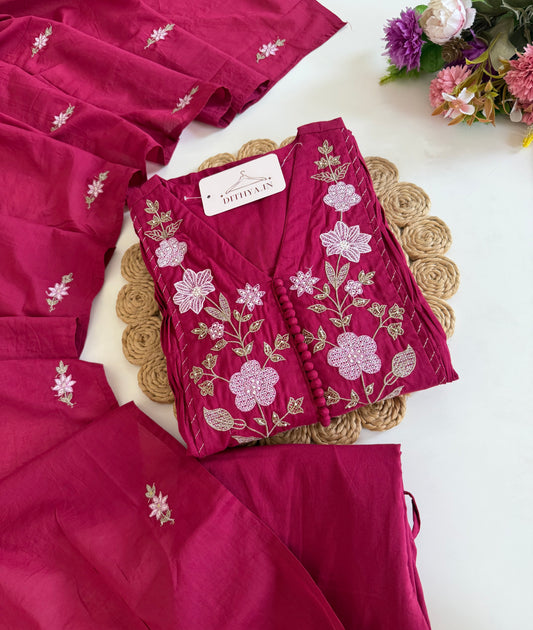 K355 - Mul cotton embroidered Anarkali with pants and dupatta