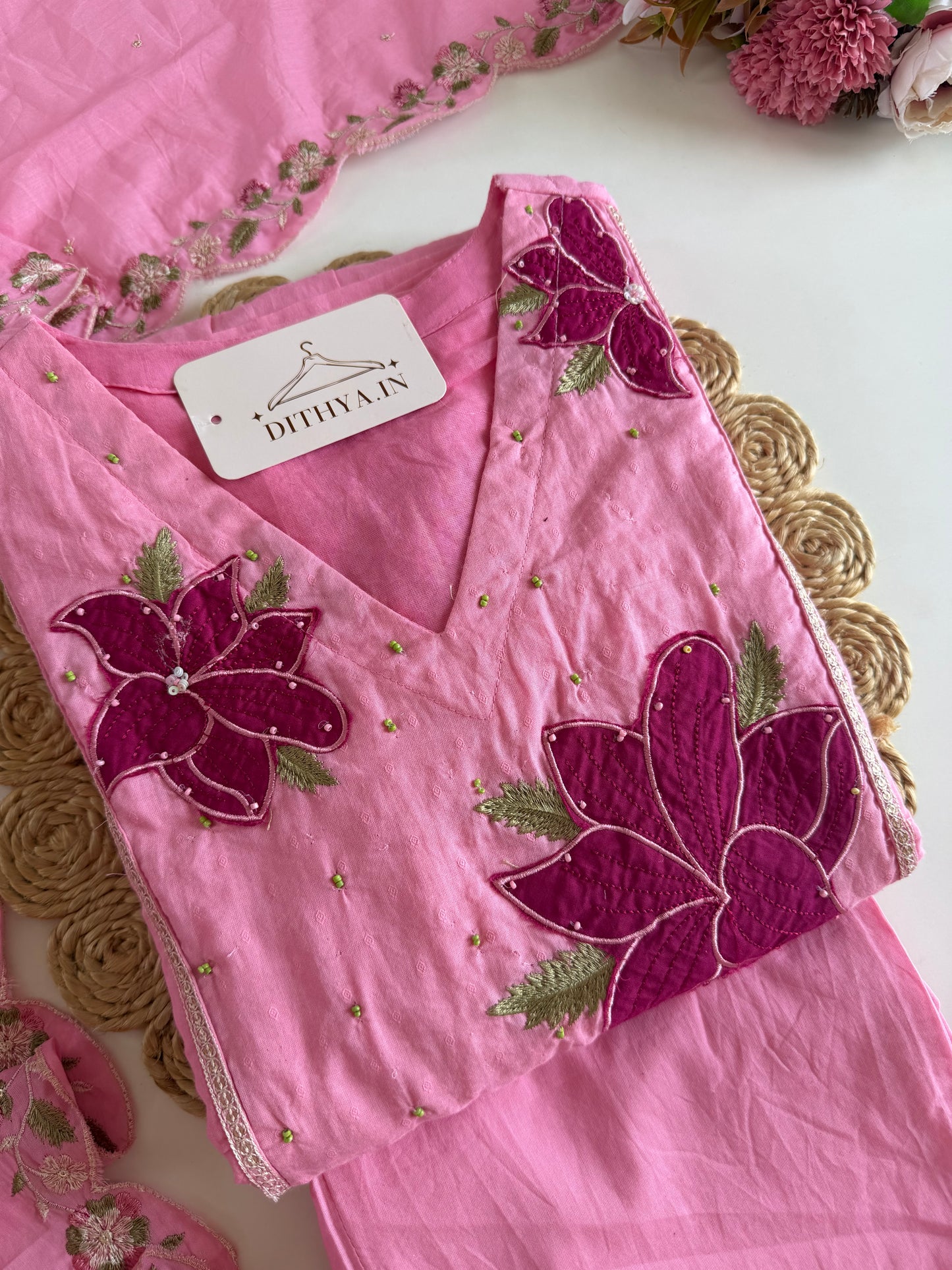 K215 - Mulmul cotton embroidered Anarkali with pants and dupatta