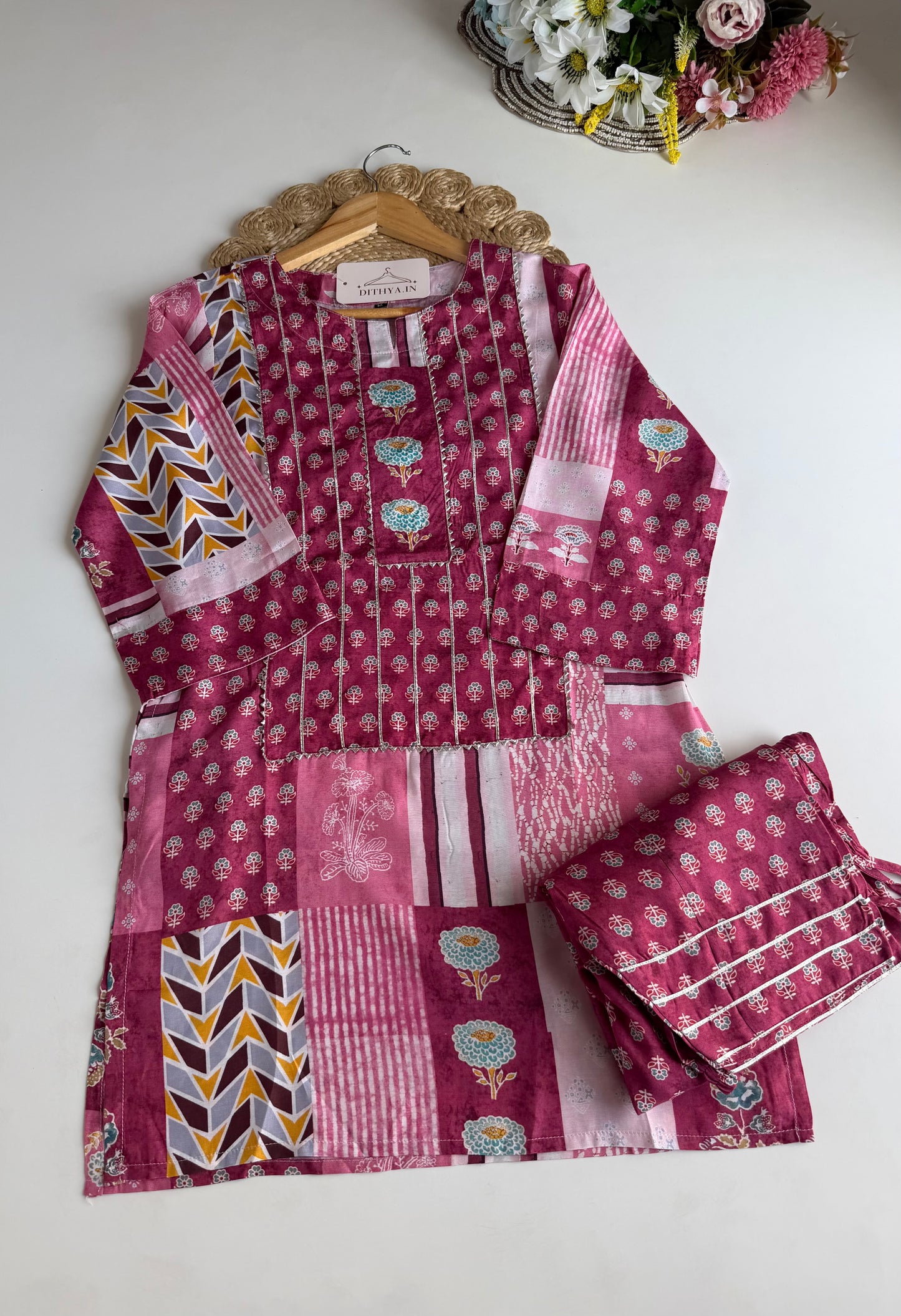 K061 - Muslin printed coord set (Dhoti style pants)