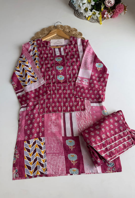 K061 - Muslin printed coord set (Dhoti style pants)