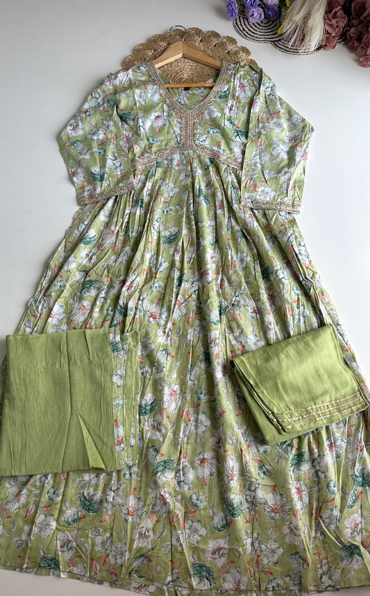 D135 - Muslin Alia cut Anarkali with pants and dupatta