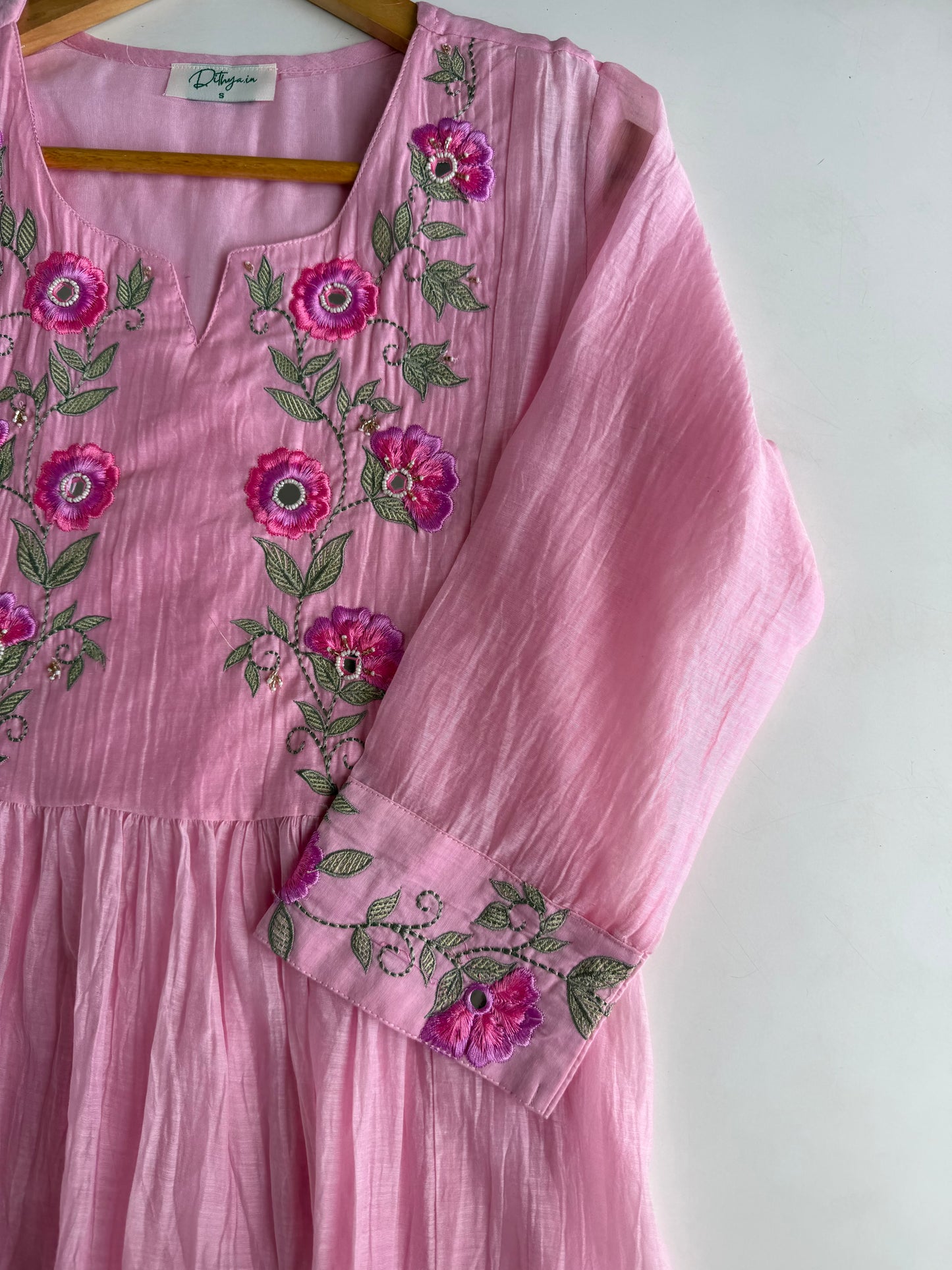K237 - Mulmul cotton embroidered Anarkali with pants and dupatta in 2 colours