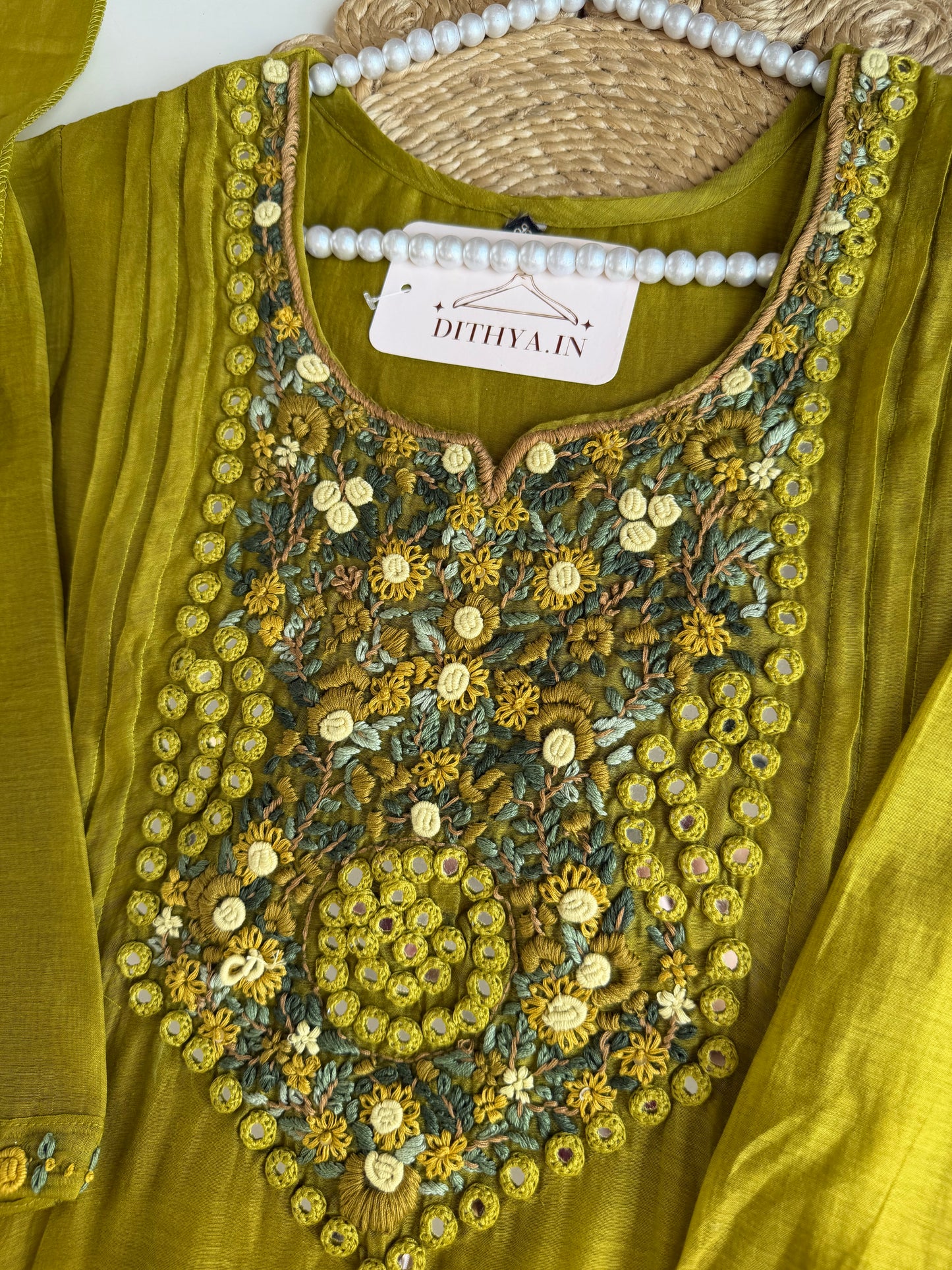 K604 - Mul chanderi embroidered Aline Kurti with pants and dupatta