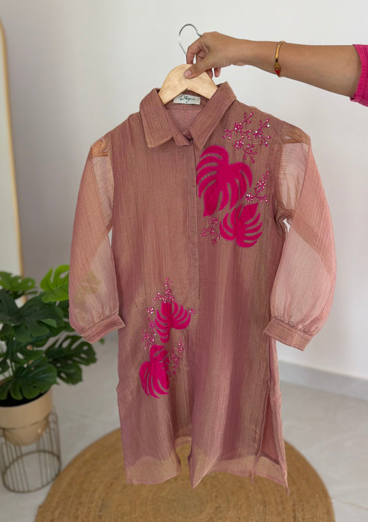 K565 - Tissue silk appliqué coord set in 2 colours