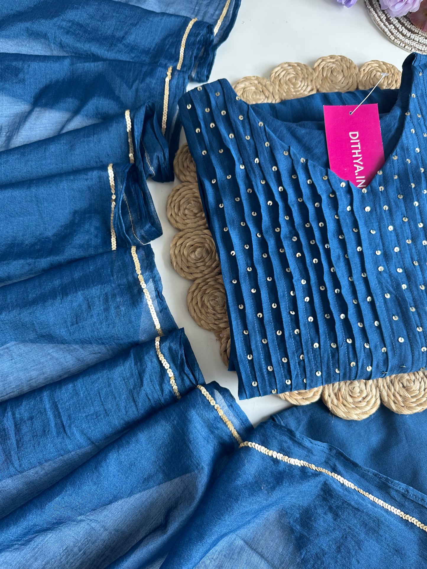 K210 - Mul Chanderi handwork Anarkali with pants and dupatta in 2 colours
