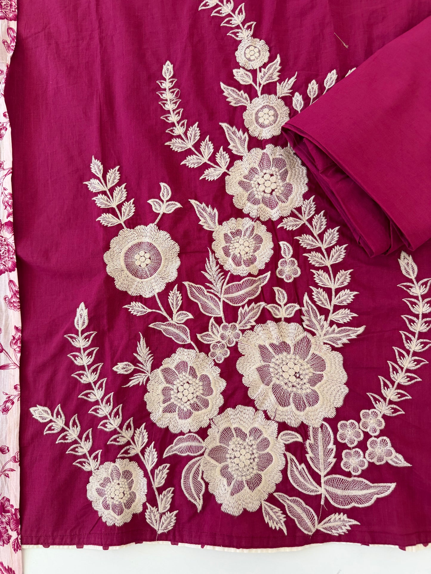 K594 - Mul cotton embroidered straight Kurti with pants and dupatta