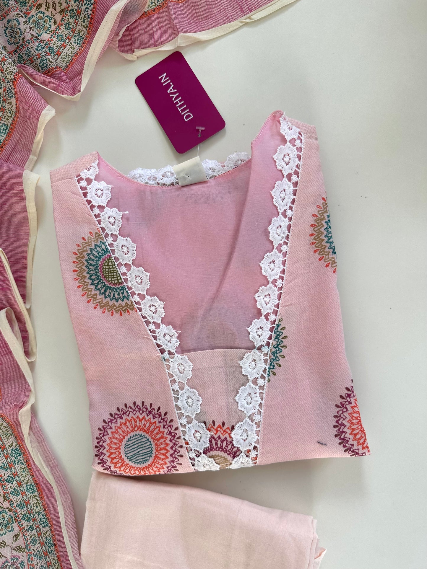 K420 - Cotton embroidered straight Kurti with pants and dupatta in 2 colours