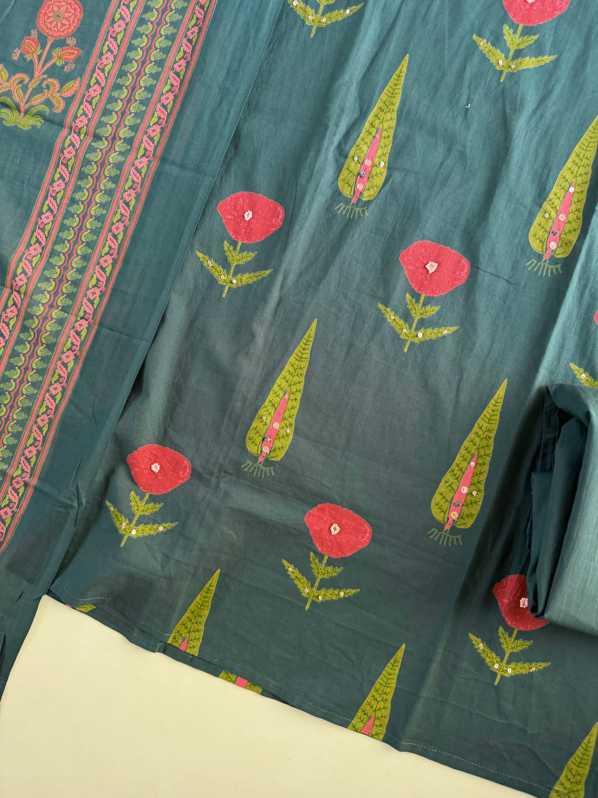 K368 - Mul cotton embroidered straight Kurti with pants and dupatta