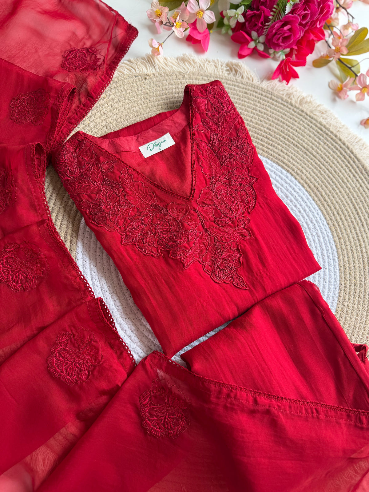 K140 - Pure organza embroidered farshi salwar with pants and dupatta