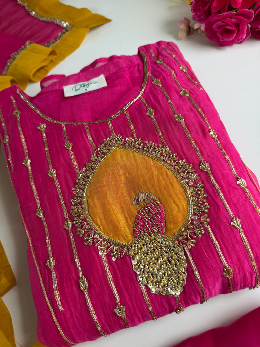 K344 - Mul chanderi handwork Anarkali with pants and dupatta