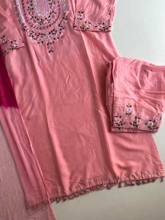 D275 - Muslin silk straight kurti with pants and dupatta