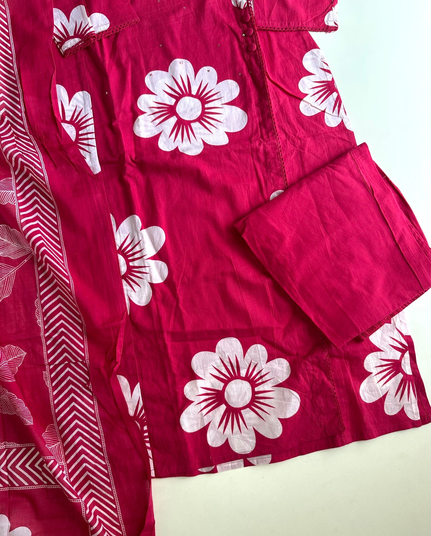 K443 - Mul Cotton straight Kurti with pants and dupatta