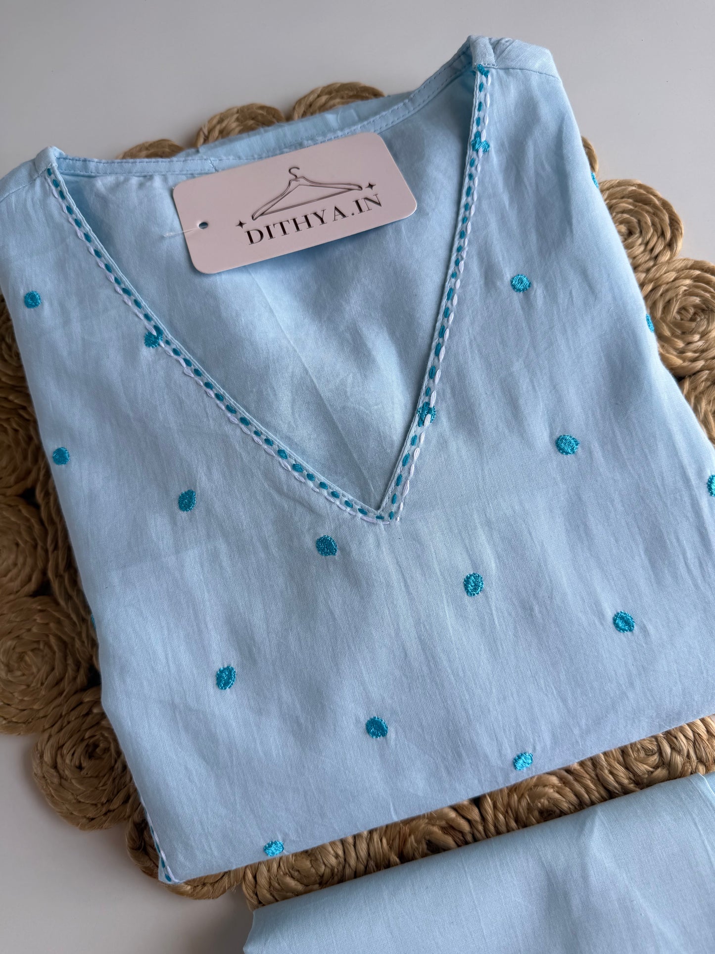 K714 - Mul cotton embroidered Aline Kurti with pants