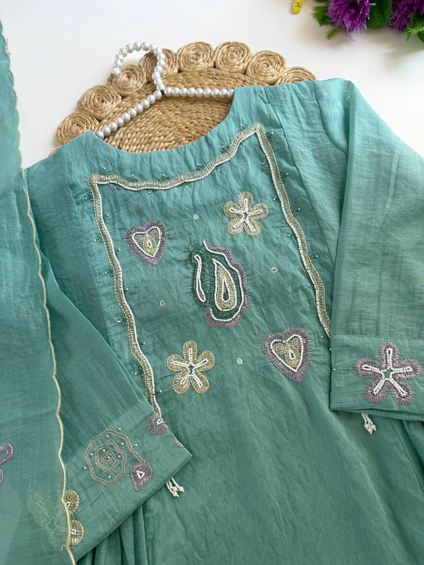 K555 - Crush Mul chanderi handwork Anarkali with pants and dupatta