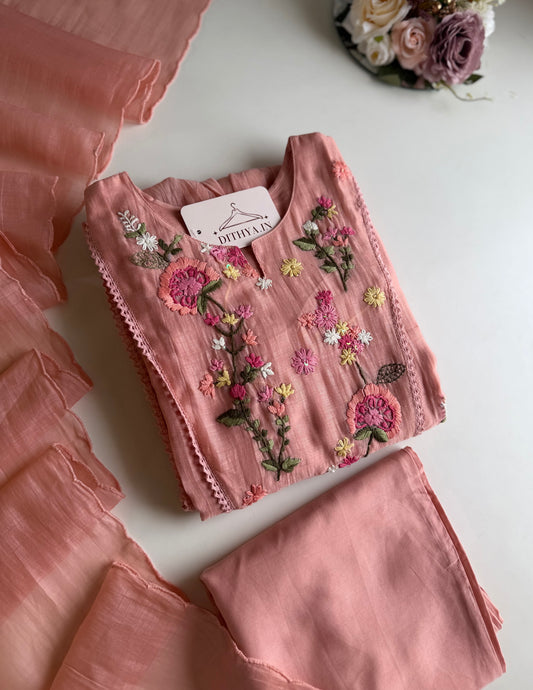 K456 - Mul chanderi embroidered Anarkali with pants and dupatta
