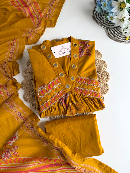 K443 - Mul cotton printed Anarkali with pants and dupatta