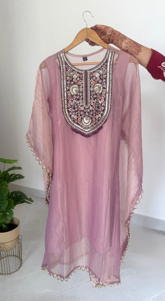 K583 - Crush tissue silk handwork kaftan with pants