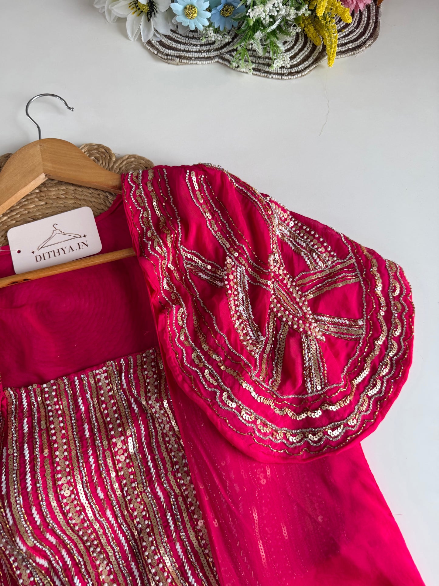 K652 - Pure crape handwork crop top with jacket and divider pants