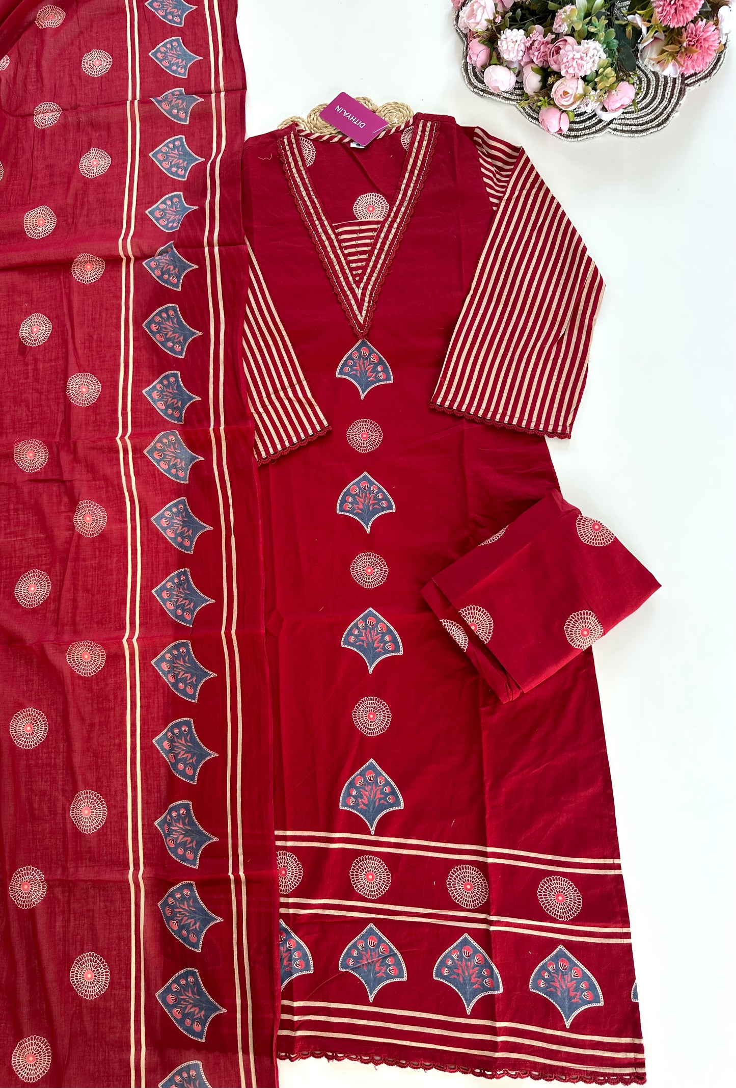 K192 - Cotton straight Kurti with pants and dupatta