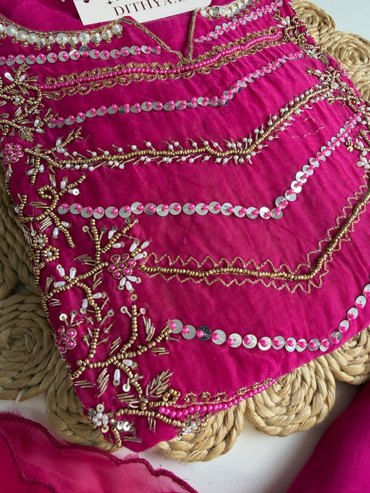 K105 - Mul chanderi handwork aline Kurti with pants and dupatta