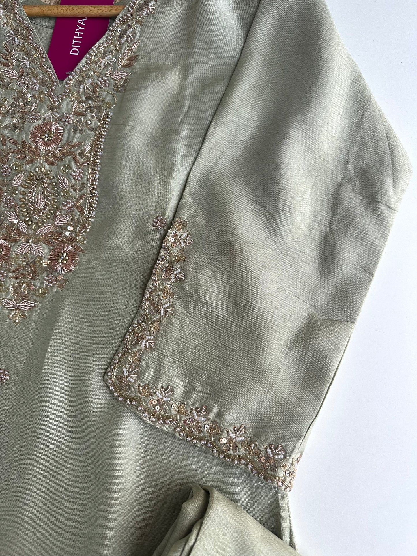 K428 - Russian silk handwork straight Kurti with pants and dupatta