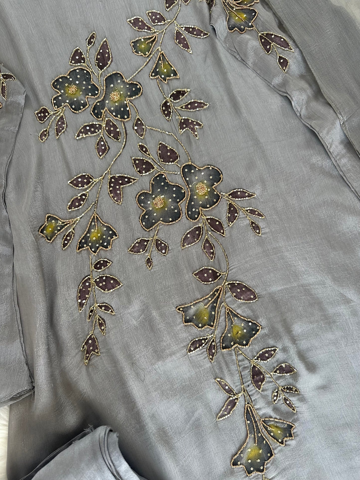 K380 - Chinnon handwork Aline Kurti with pants and chiffon dupatta