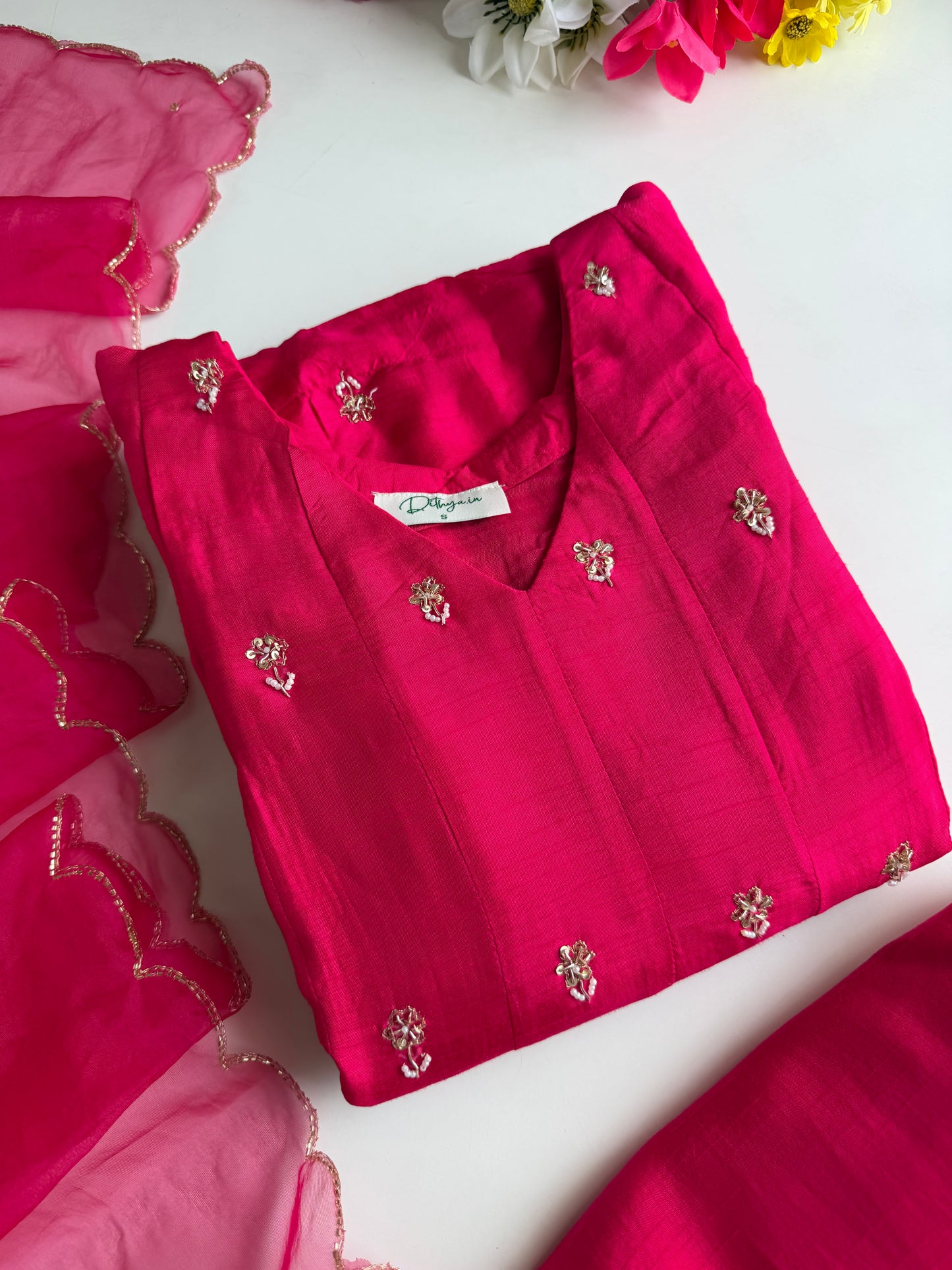 K180 - Russian silk handwork Anarkali with pants and dupatta