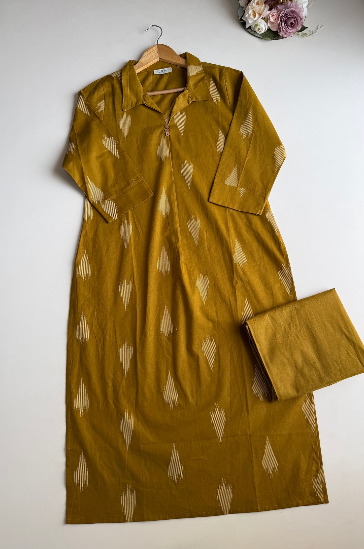 K503 - Cotton embroidered Aline Kurti with pants in 2 colours