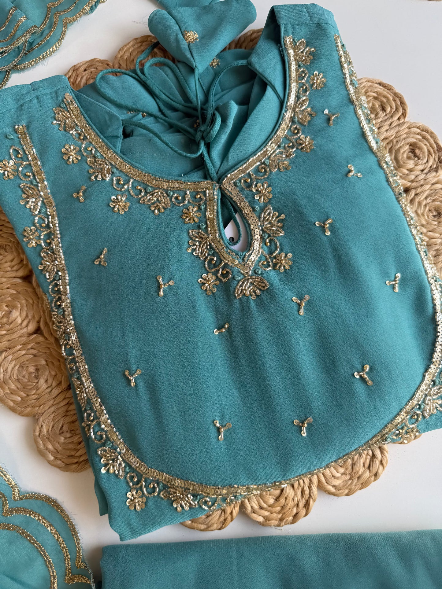 K636 - Georgette handwork Anarkali with centre slit, palazzo & Dupatta