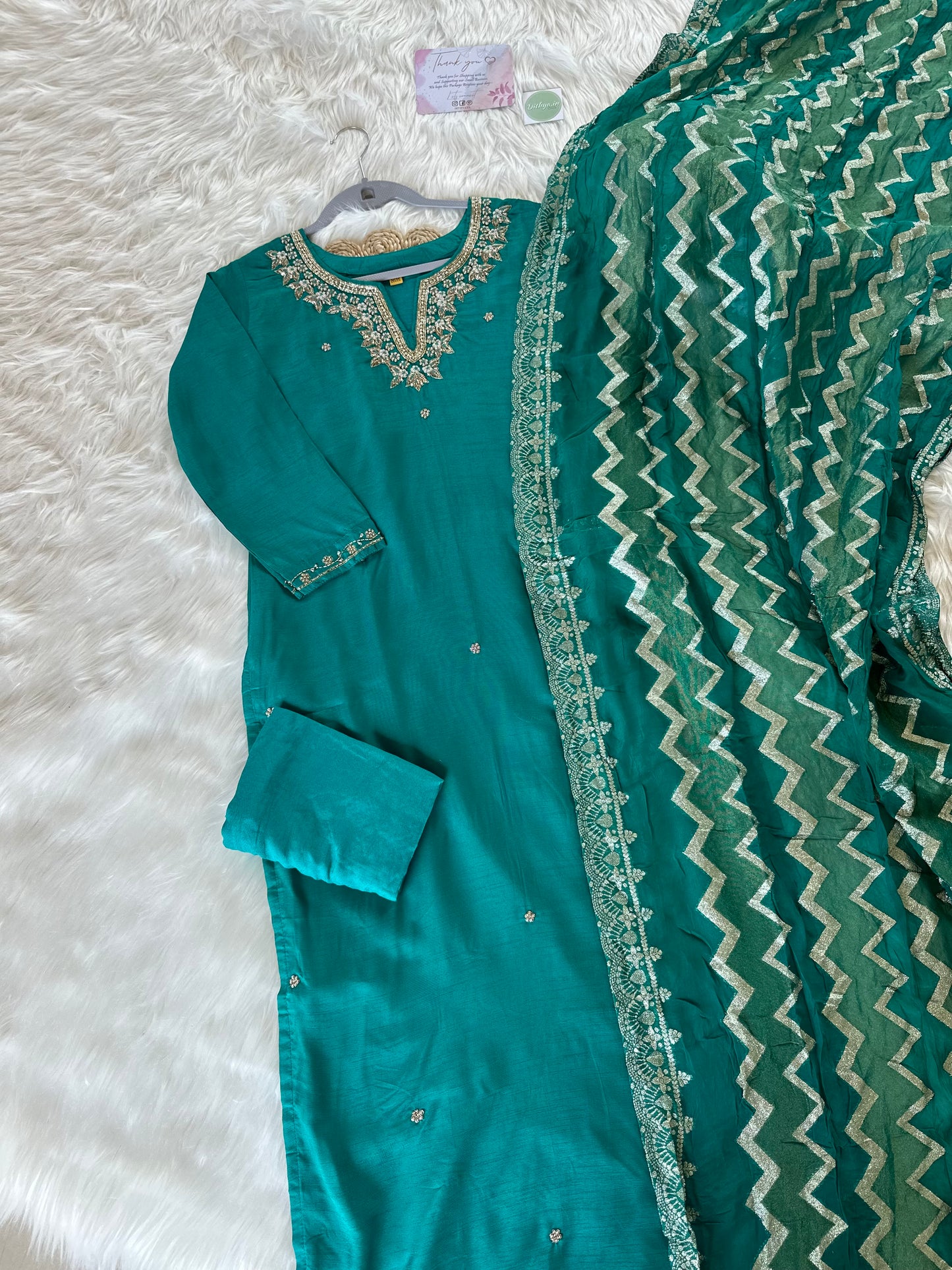 K035 - Russian silk kurti with pants and dupatta