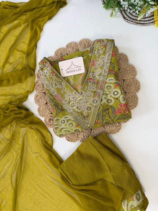K539 - Roman silk embroidered straight Kurti with pants and dupatta
