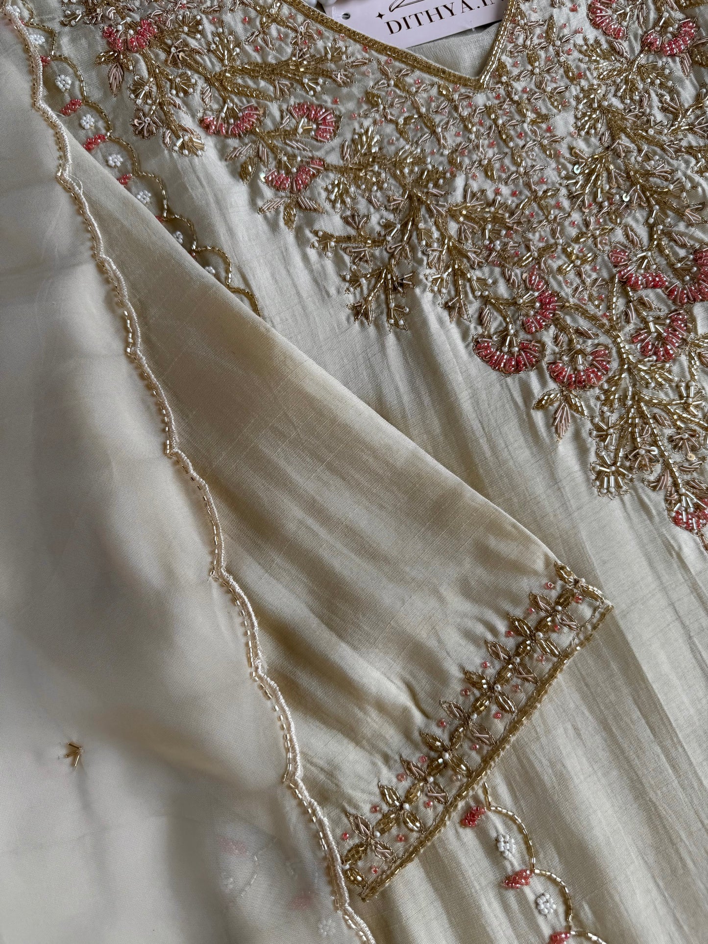 K628 - Russian silk handwork aline Kurti with pants and dupatta