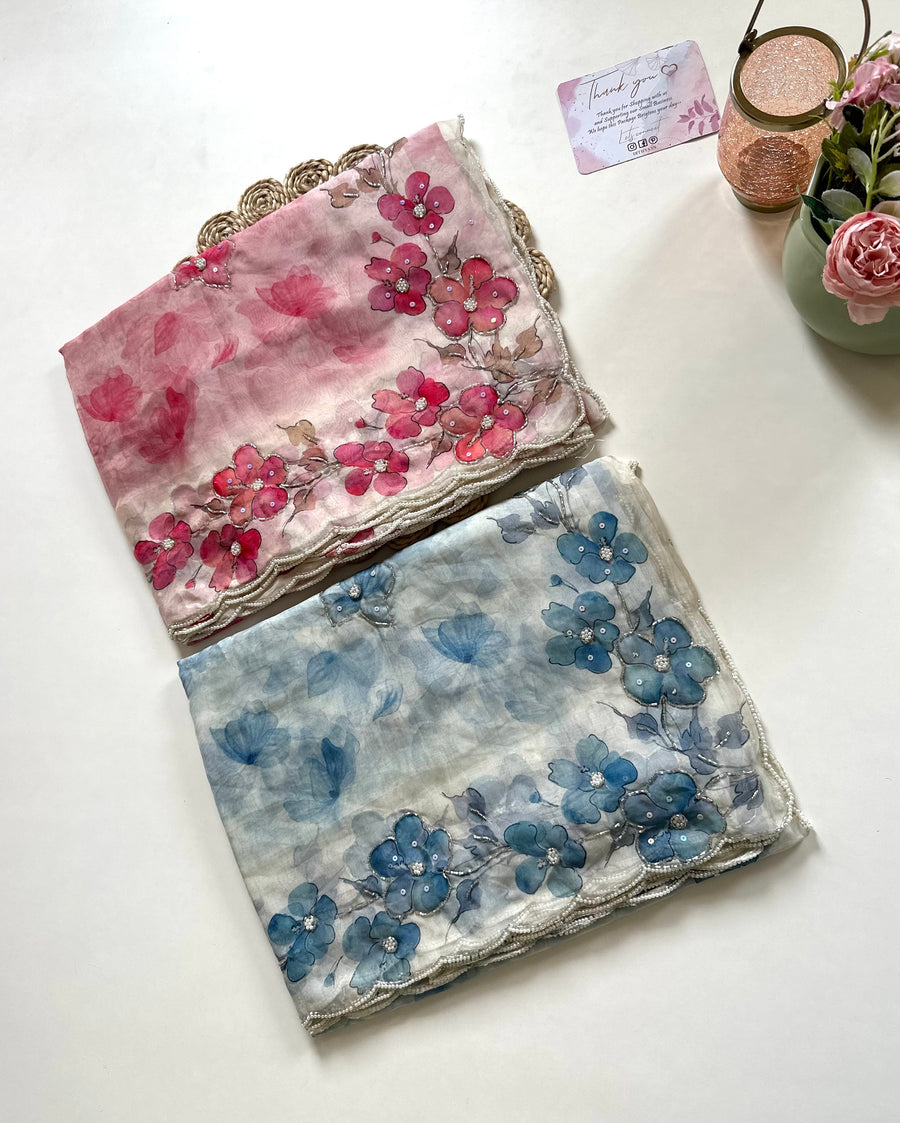 S018 - Organza floral saree in 2 colours