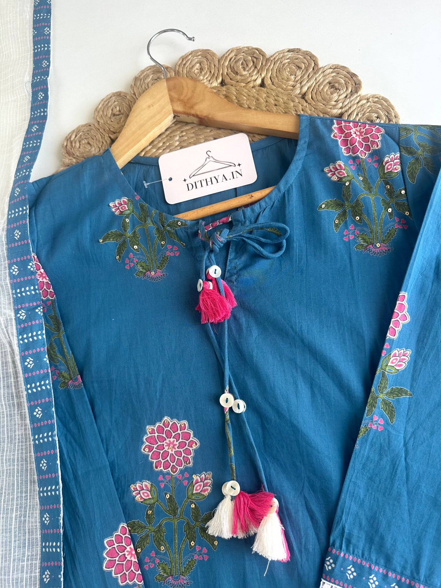 K233 - Mul cotton printed straight Kurti with pants and dupatta