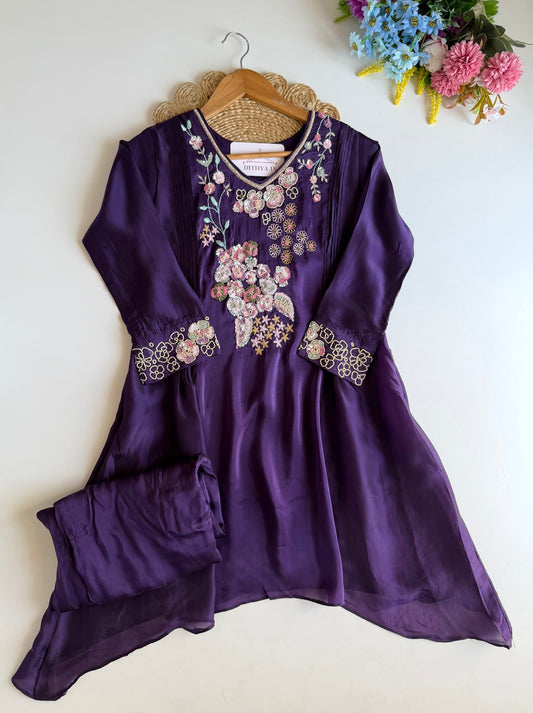 K076 - Pure crape handwork coord set