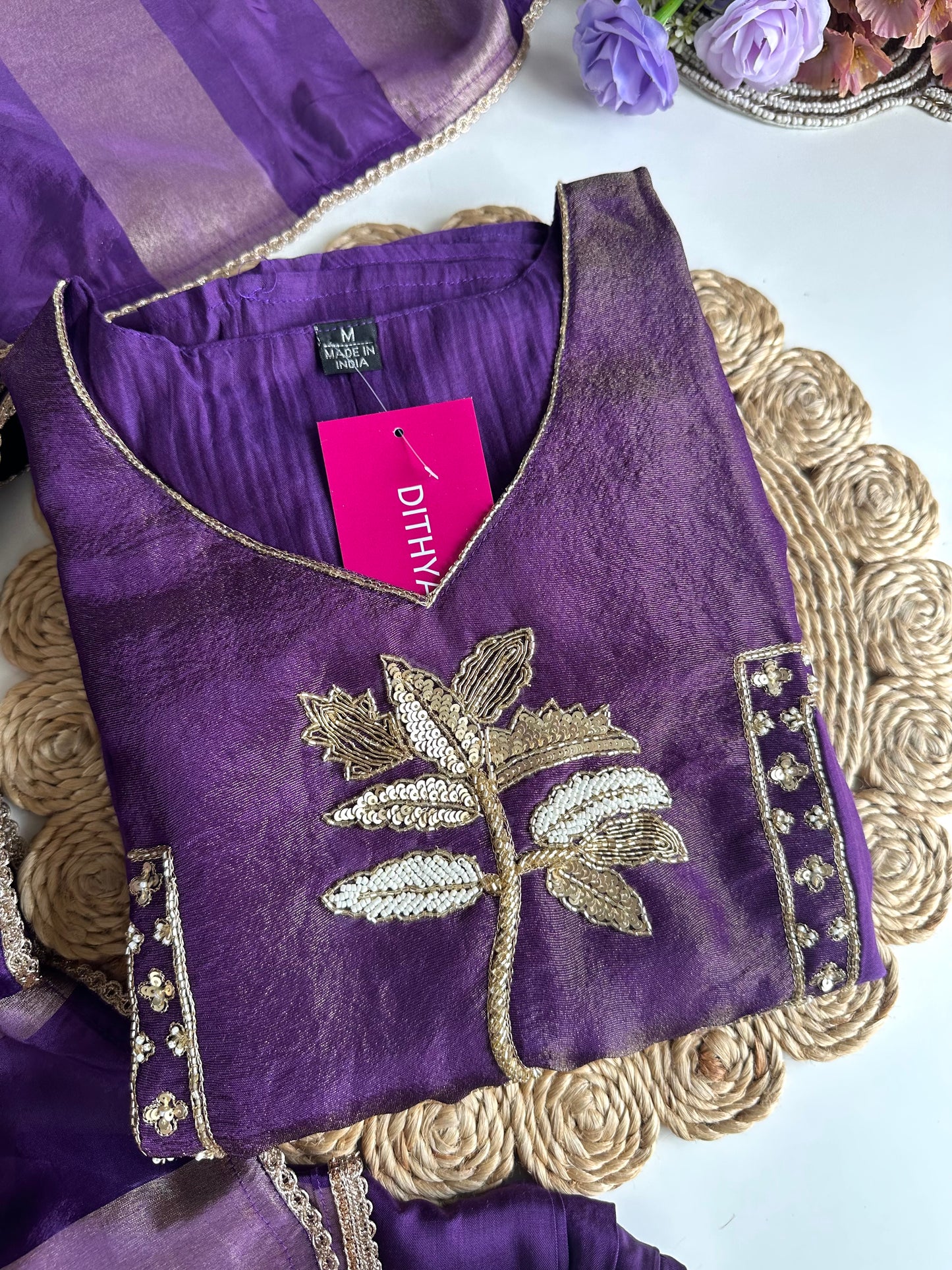 K430 - Mul Chanderi handwork Anarkali with pants and dupatta