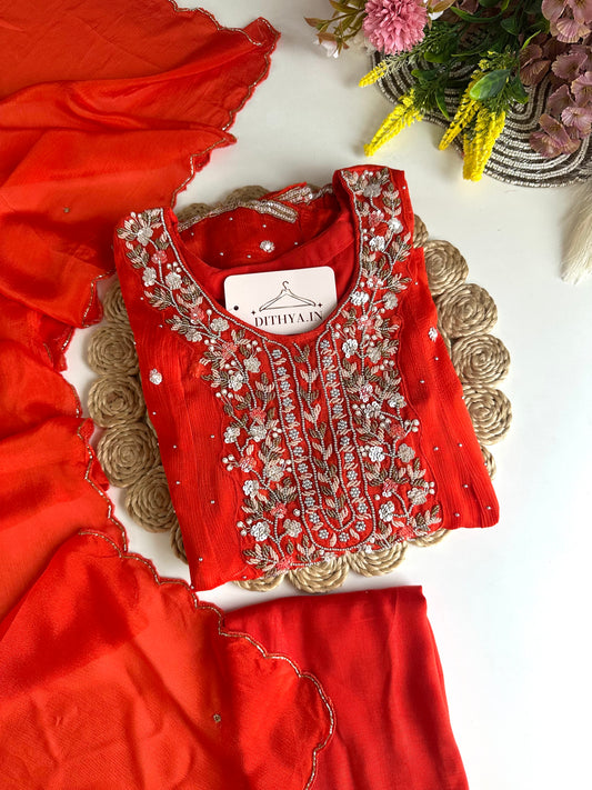 K145 - Chinnon heavy Anarkali with pants and dupatta