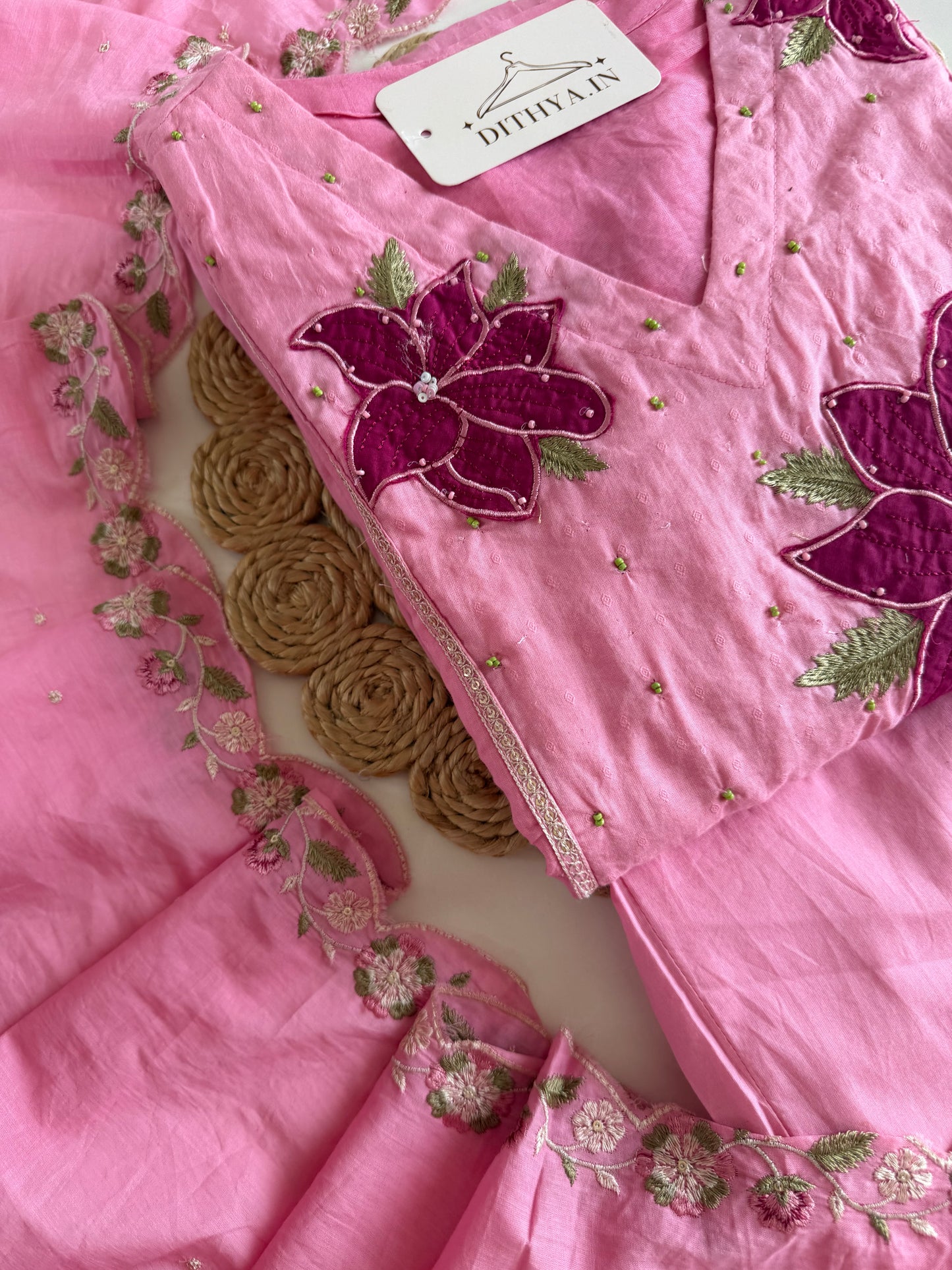 K215 - Mulmul cotton embroidered Anarkali with pants and dupatta