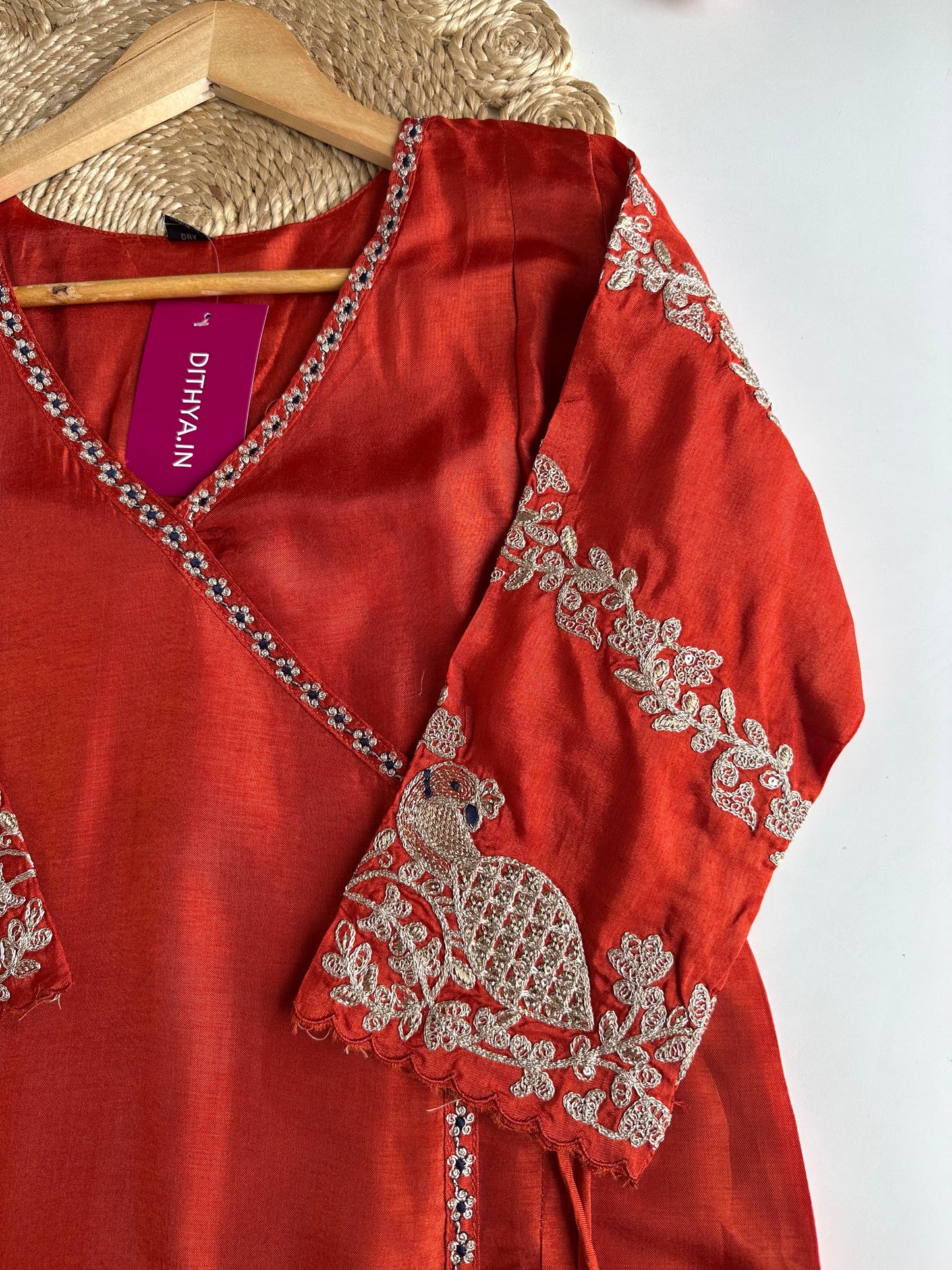 K035 - Russian silk zari work Angrakha Anarkali with pants and dupatta