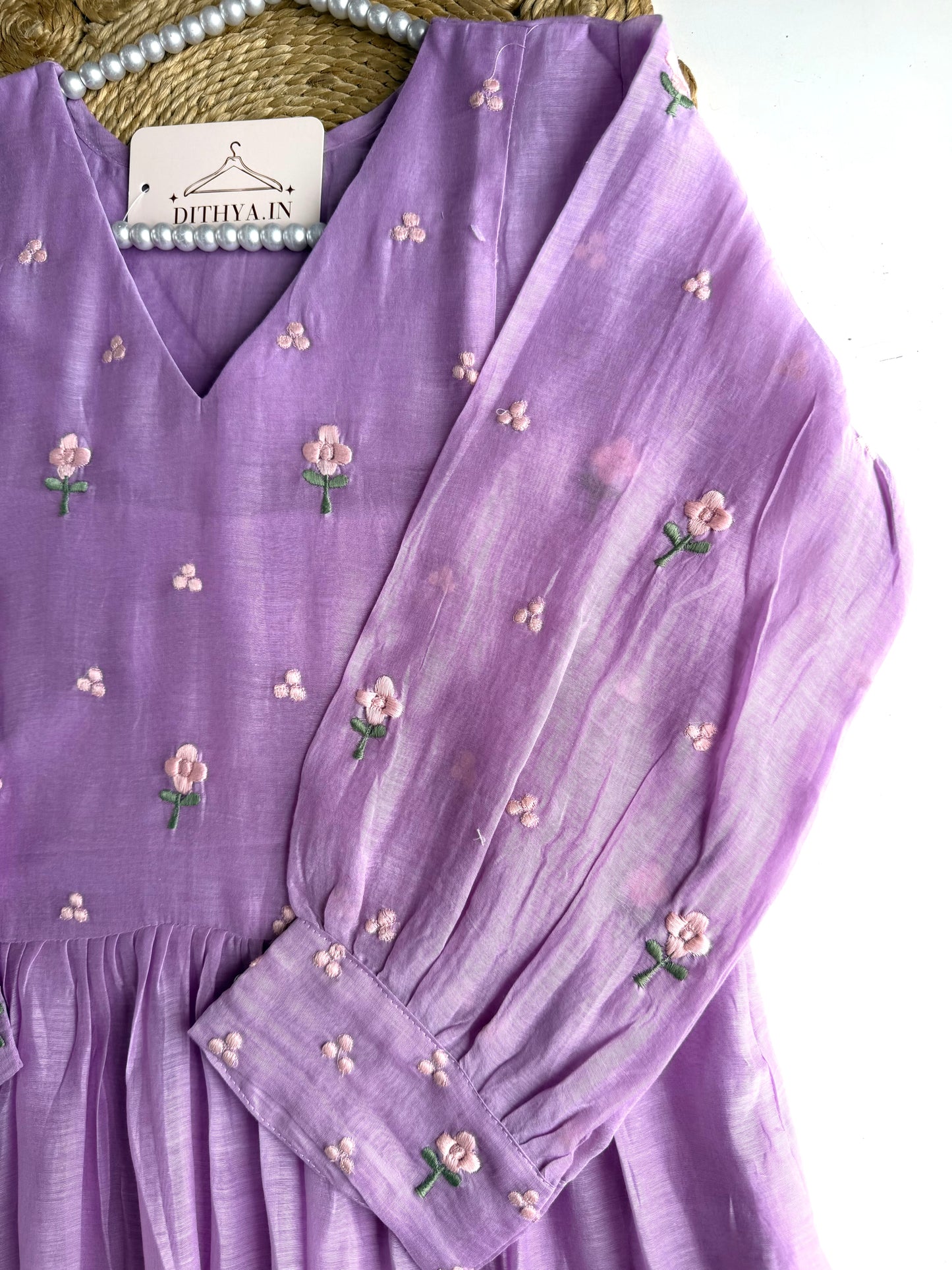K143 - Mul chanderi embroidered Anarkali with pants and dupatta