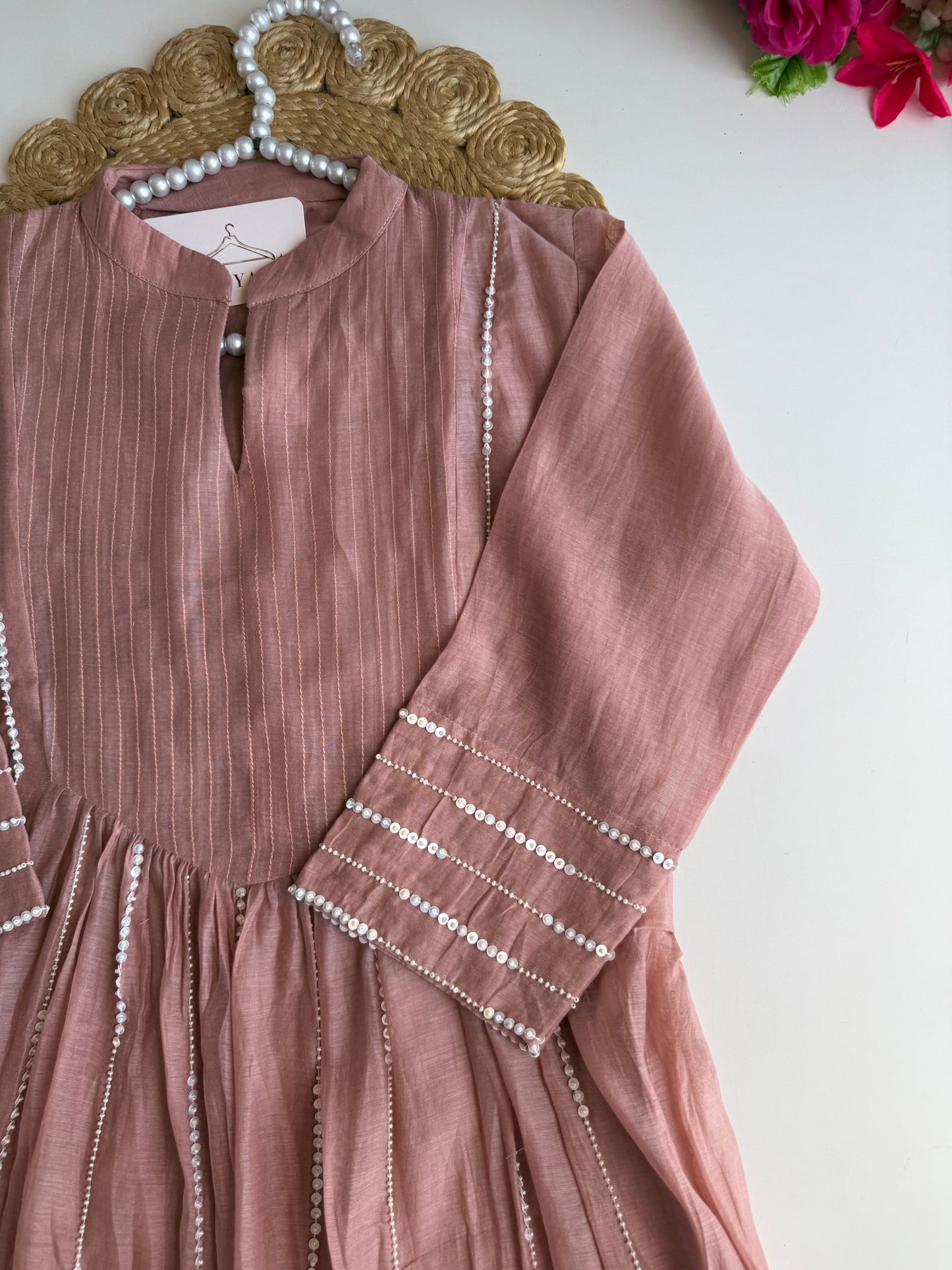 K318 - Mul chanderi handwork Anarkali with pants and dupatta