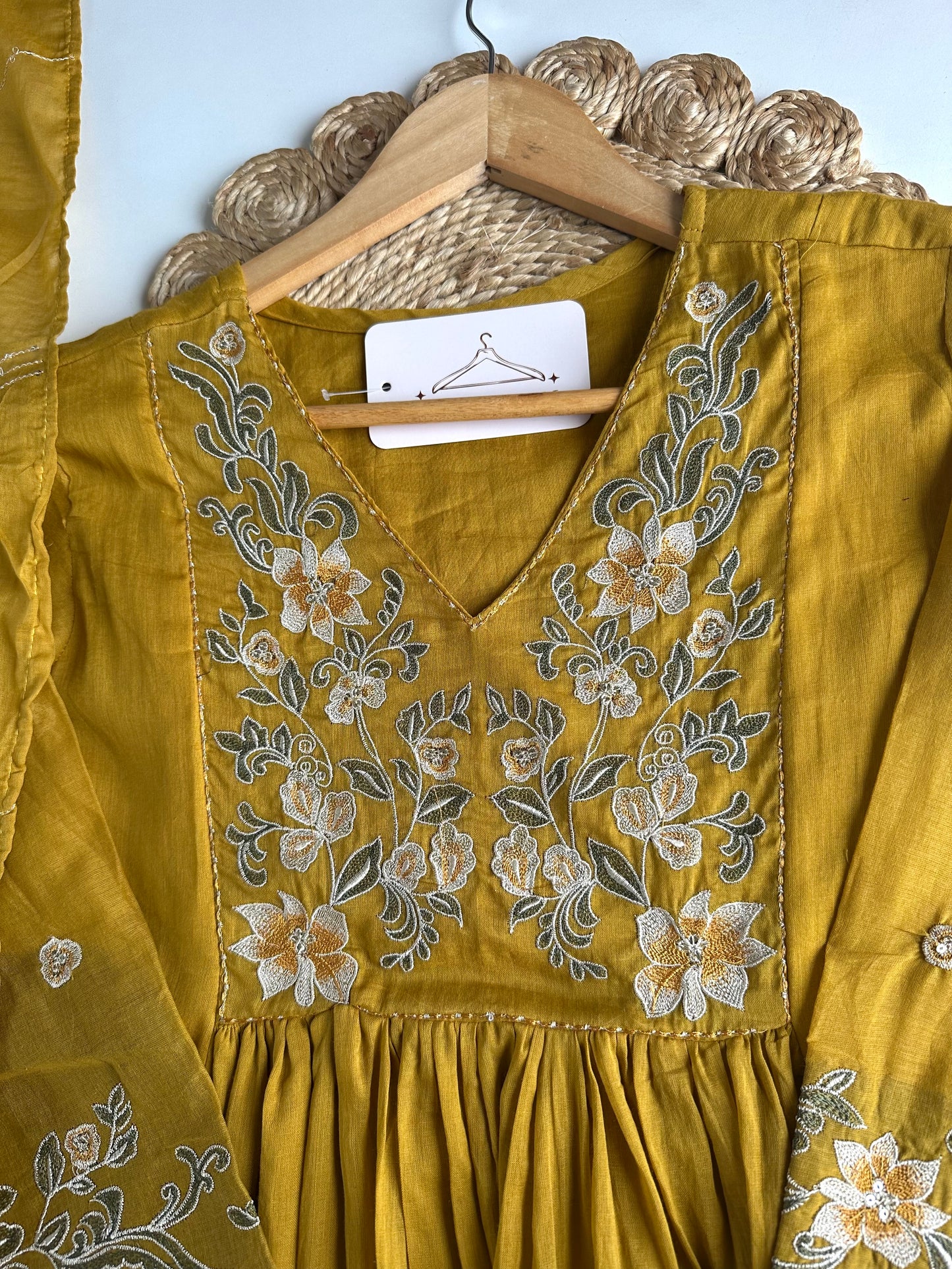 K165 - Mul cotton embroidered Anarkali with pants and dupatta