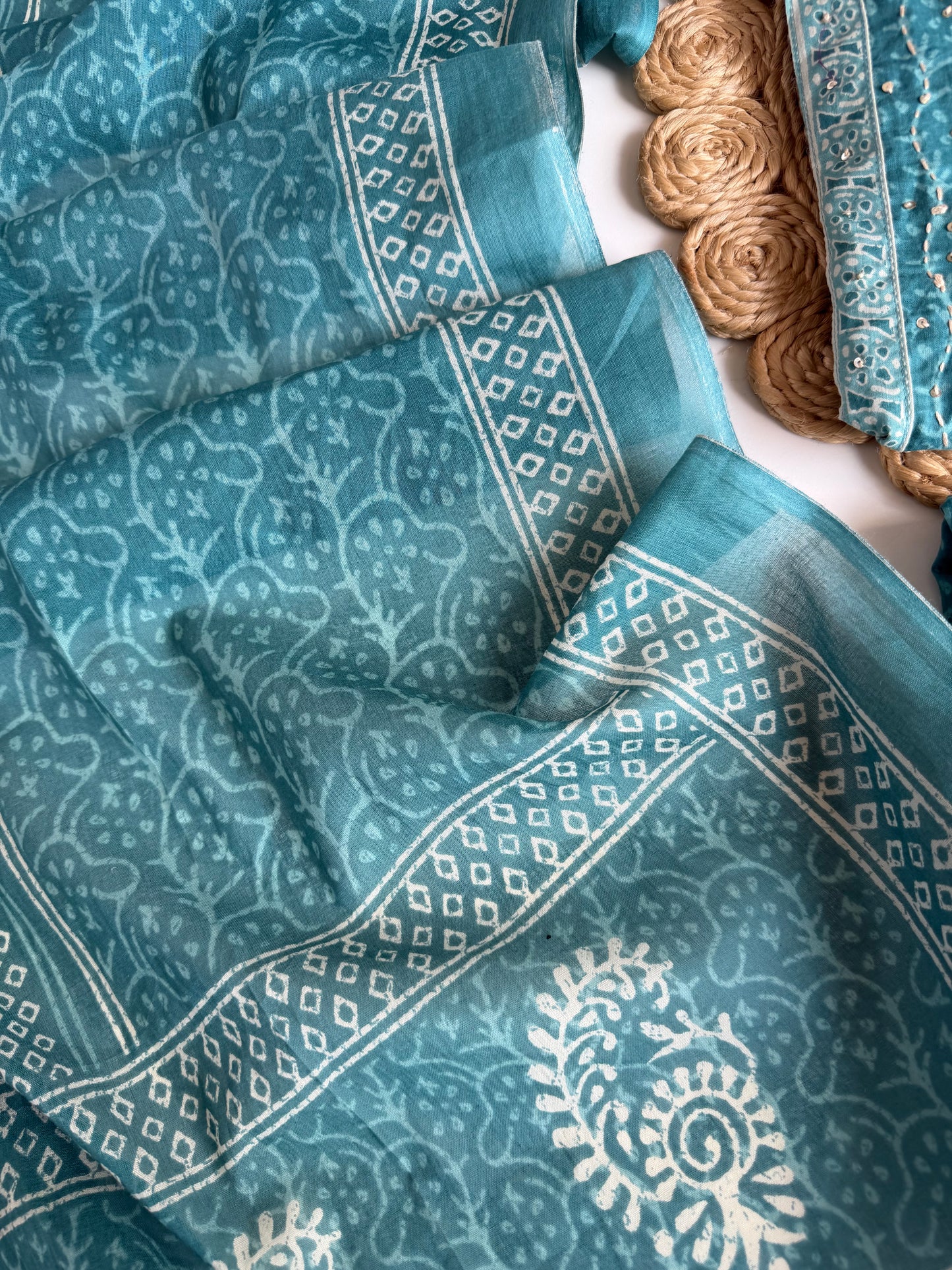 K435 - Mul cotton printed straight Kurti with pants and dupatta