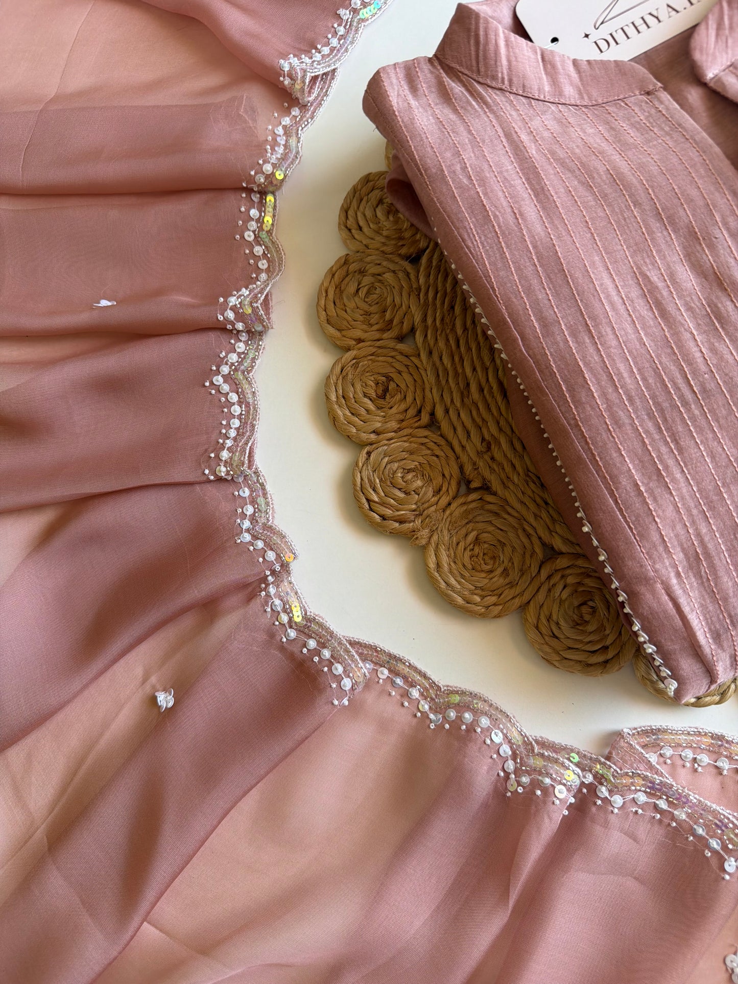 K318 - Mul chanderi handwork Anarkali with pants and dupatta