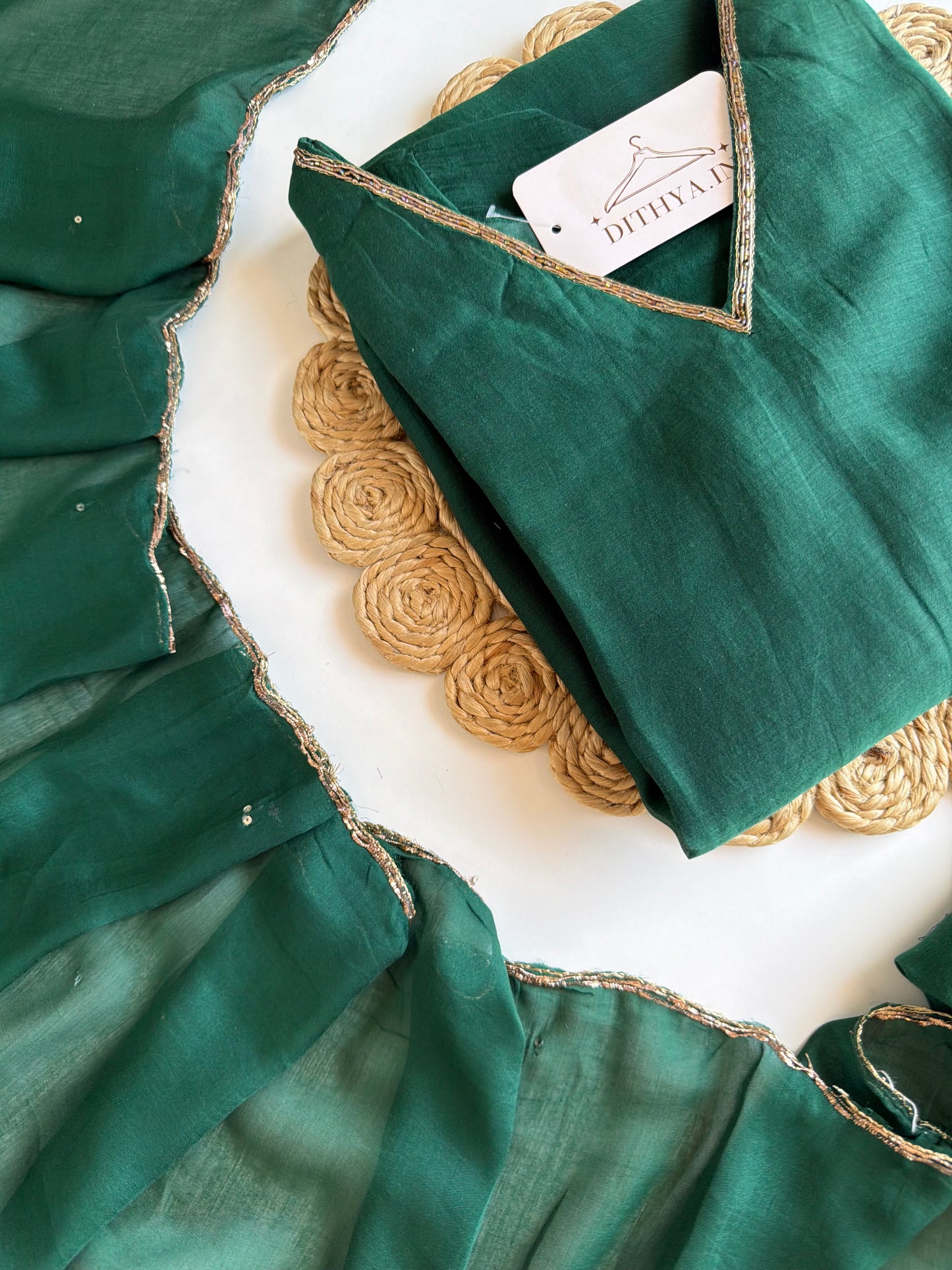 K260 - Mul chanderi handwork Aline Kurti with pants and dupatta